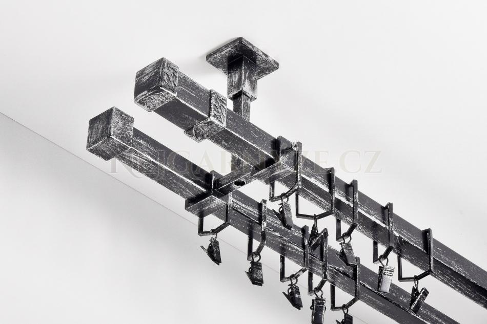 Garnyže kovová patinovaná dvoutyčová do stropu Quatro 20x20 mm farba Černo-stříbrná