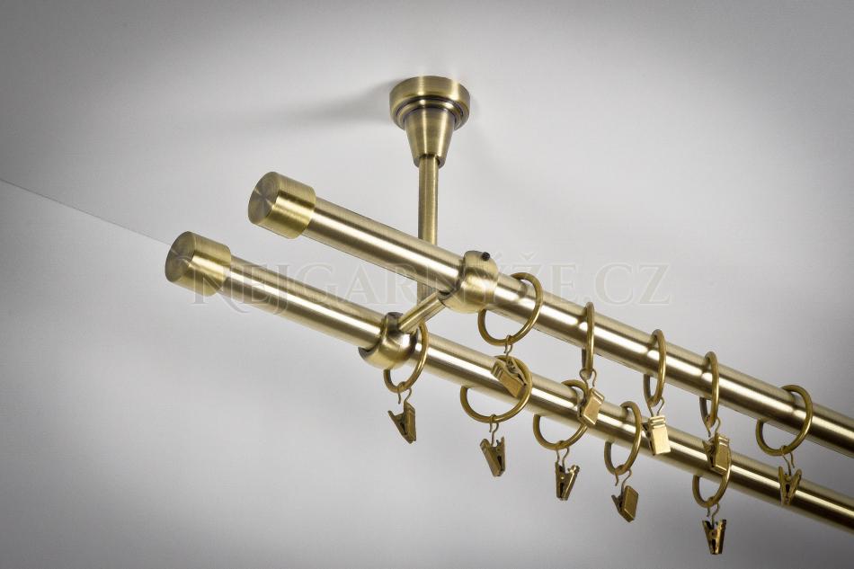 Garnyže kovová galvanizovaná dvoutyčová do stropu Ø 25/25 mm Antická zlatá