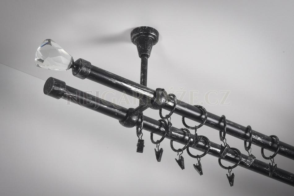 Garnyže kovová patinovaná dvoutyčová do stropu Ø 25/25 mm barva Černo-stříbrná