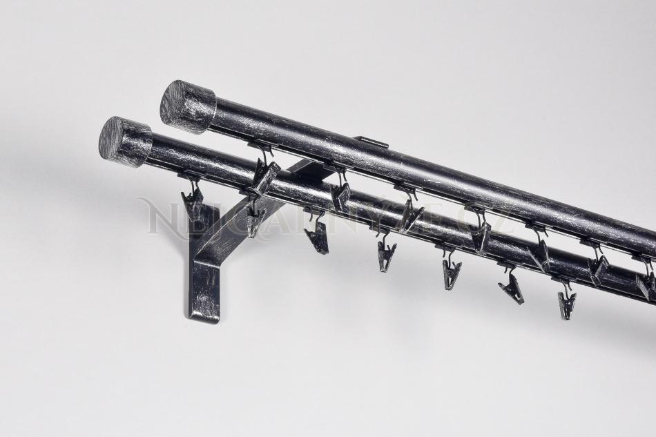 Garnýž hliníkový kolejničkový Profil H Ø 19 mm dvojitý patinovaný Černo-stříbrná