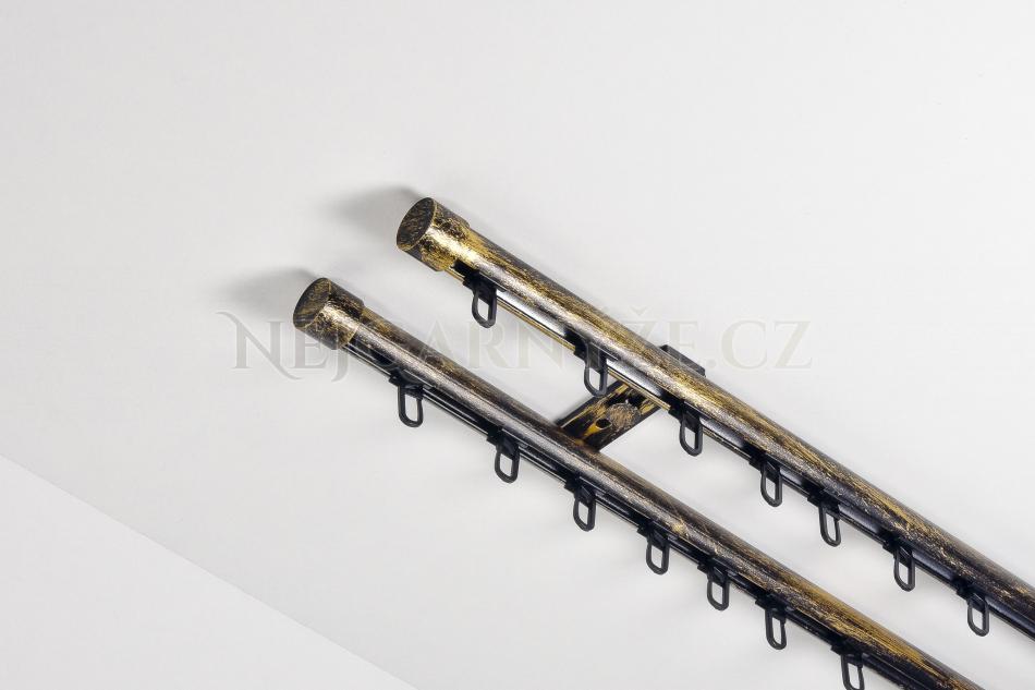 Garnýž hliníkový kolejničkový Profil H Ø 19 mm dvojitý stropný patinovaný Černo-zlatá