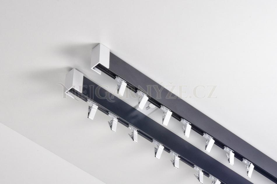 Garnýž hliníkový kolejničkový Profil 35/35 dvoutyčová do stropu dvoubarevná Černá-Bílá