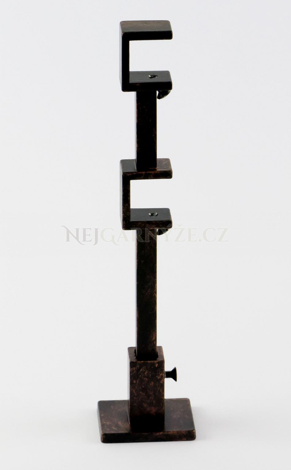 Patinovaný kovový držák Quatro dvoutyčový Černo-mědená
