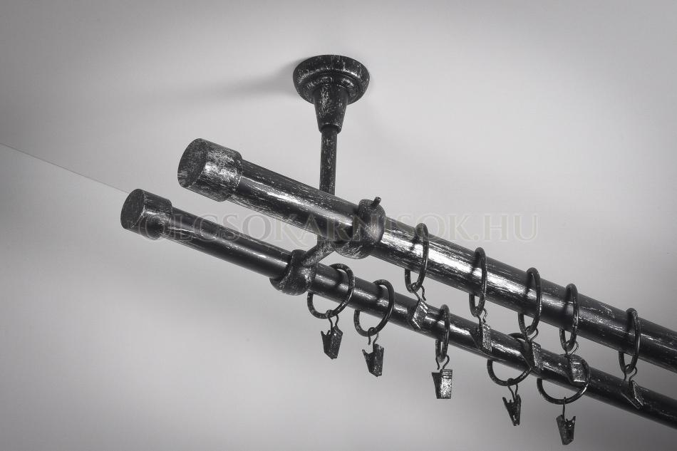 Patinázott régi jellegű karnis fémből kétsoros mennyezeti Ø 25/19 mm színe Fekete-ezüst