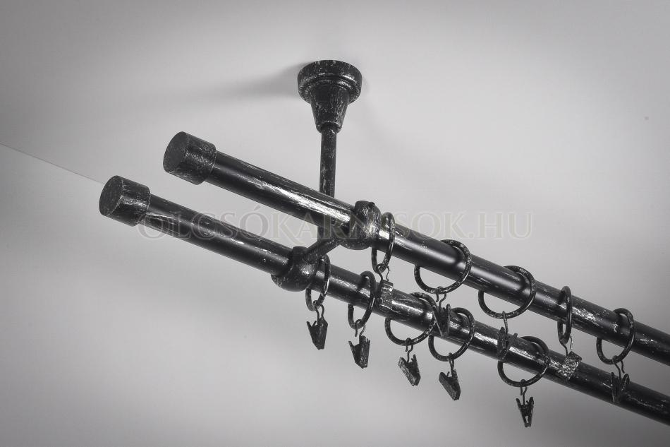 Patinázott régi jellegű karnis fémből kétsoros mennyezeti Ø 19/19 mm színe Fekete-ezüst
