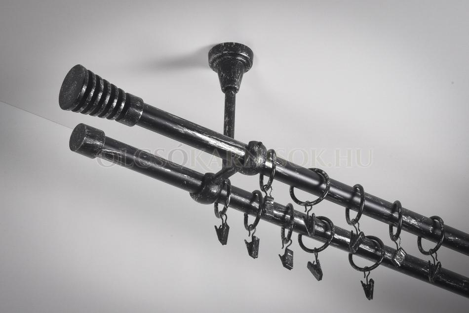 Patinázott régi jellegű karnis fémből kétsoros mennyezeti Ø 19/19 mm színe Fekete-ezüst
