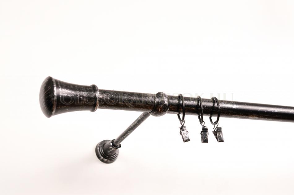 Patinázott régi jellegű karnis fémből egysoros Ø 25 mm színe Fekete-ezüst