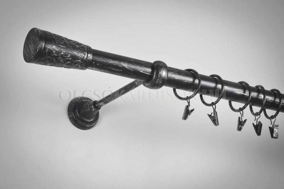 Patinázott régi jellegű karnis fémből egysoros Ø 25 mm színe Fekete-ezüst