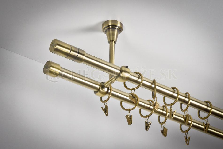 Garniža kovová galvanizovaná dvojtyčová do stropu Ø 25/25 mm Antická zlatá