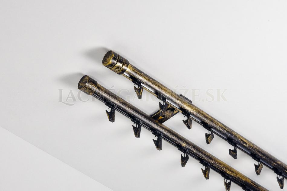 Garniža hliníková kolajničková Profil H Ø 19 mm dvojitá do stropu patinovaná Čierno-zlatá