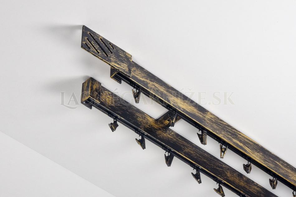 Garniža hliníková kolajničková Profil 35/35 dvojitá do stropu patinovaná Čierno-zlatá